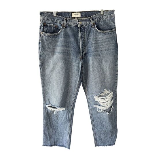 Agolde Lana Mid Rise Vintage Straight Jeans Cropped Distressed Size 32 A140-1206 - Picture 1 of 8